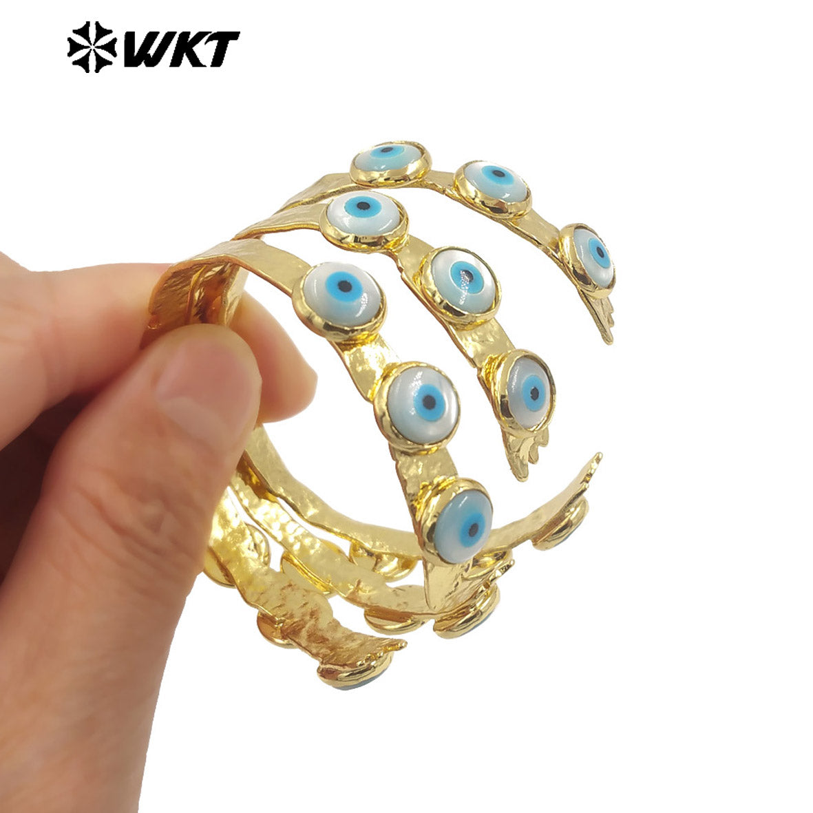 MPB112 Lovely Energy 18K Real Gold Bezel Setting Natural Shell Turkey Eye Bangle in Adjustable Open Cuff