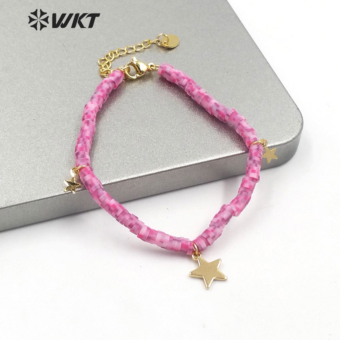 WT-MPB065 WKT New Design Fashion pink Symphony 4mm Beads Star Charm Bracelet Lovely Attractive Handmade Resin Beads Bracelets
