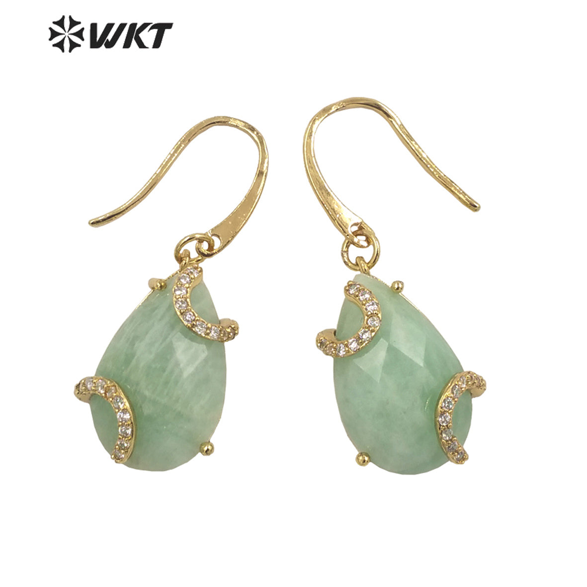 WT-E688 Wholesale Fashion Gold Prong Setting Natural Teardrop Stone Earrings Gorgeous Faceted Gemstone Micropaved Pear Earrings