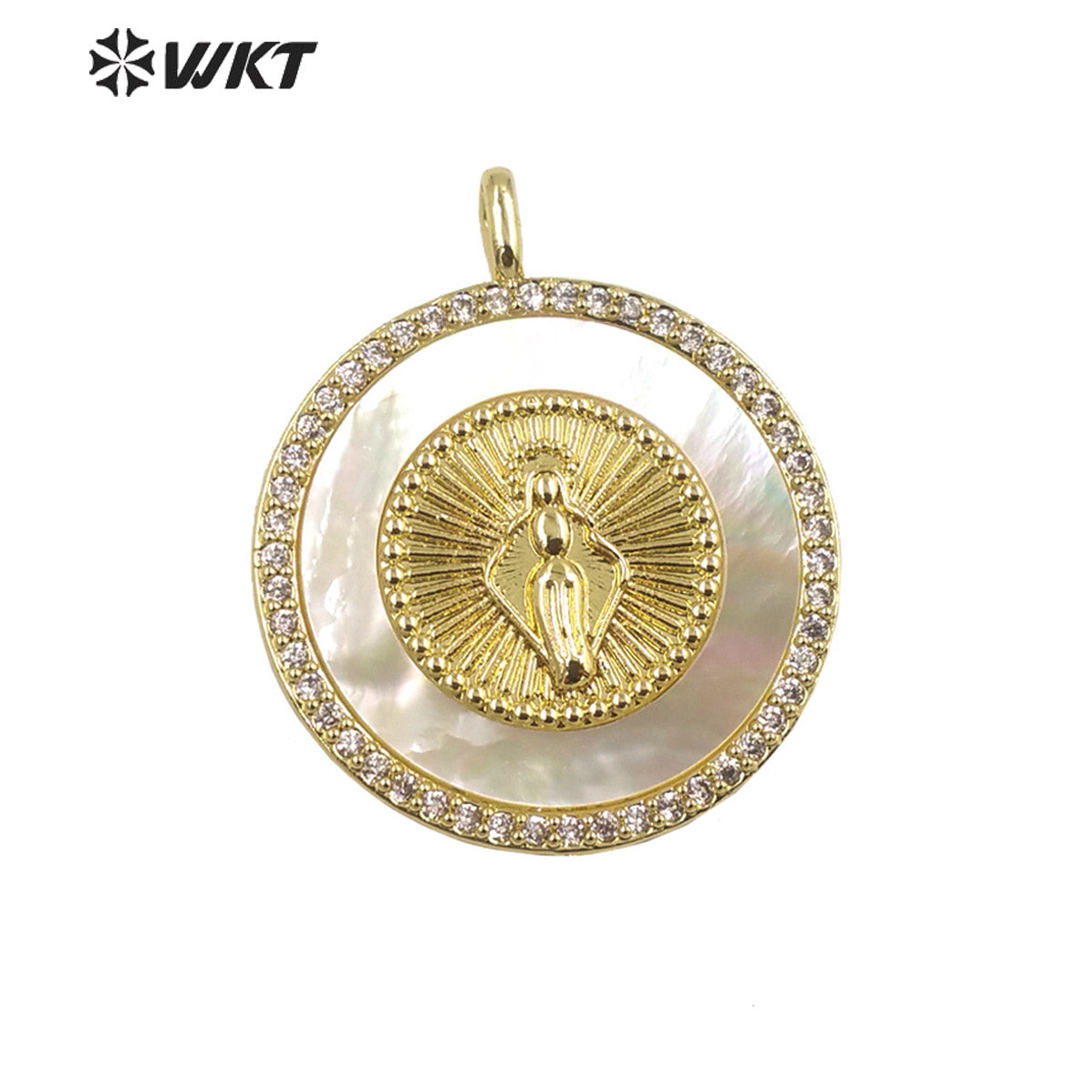 WT-MP270 Newest Vintage Style Ball Shaped Shell&Cubic Zircon Natural Shell 18k Gold Plated Women Gold Bezel Square Shaped Pendant