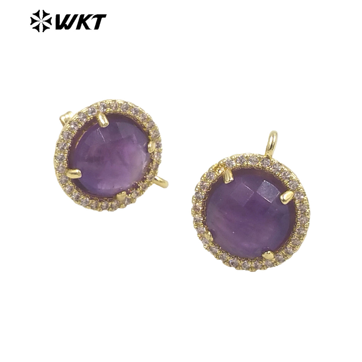 WT-JFE82 WKT Elegant 10mm Round 18k Gold Plated Claw Setting Stone Earring Hoops for DIY Making Fashion Gemstone Studs Findings