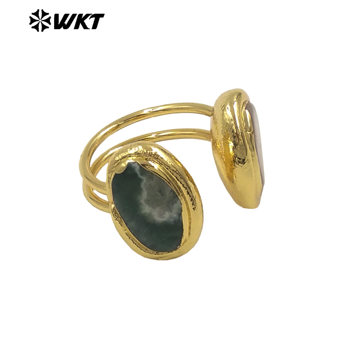 WT-R565 Exquisite Jewelry Natural Ocean Jasper Stone Ring Gold Electroplated Female Lovely Style Oval Shape Wholesale