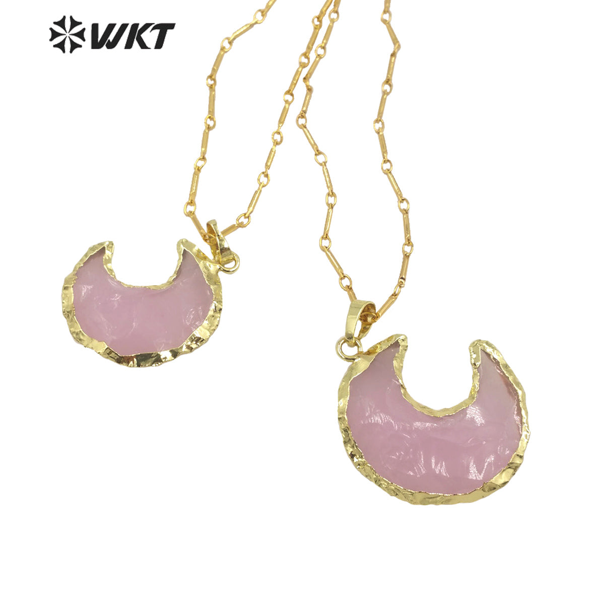 WT-N1349 WKT Beautiful Natural pink Opal Pendant Moon Necklace Gold Chain Lady's 2022 Trend Jewelry Gifts