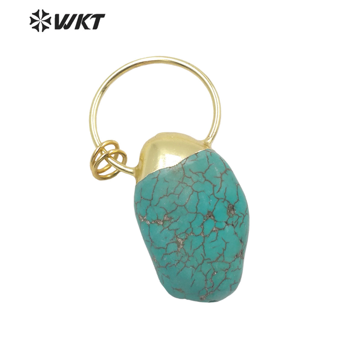WT-P1895 WKT New Chunky Natural Turquoise Pendant Gold Plated Big Hoop Bohemian Vintage Stone Pendant for Necklace