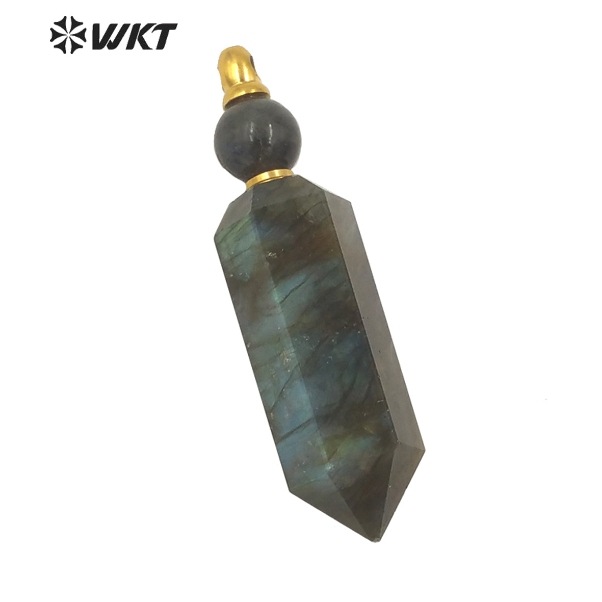 WT-P1618 New Material Flashing Natural Labradorite Hexagonal Cube Spirit Point Pendant Women Labradorite Perfume Bottle Pendant