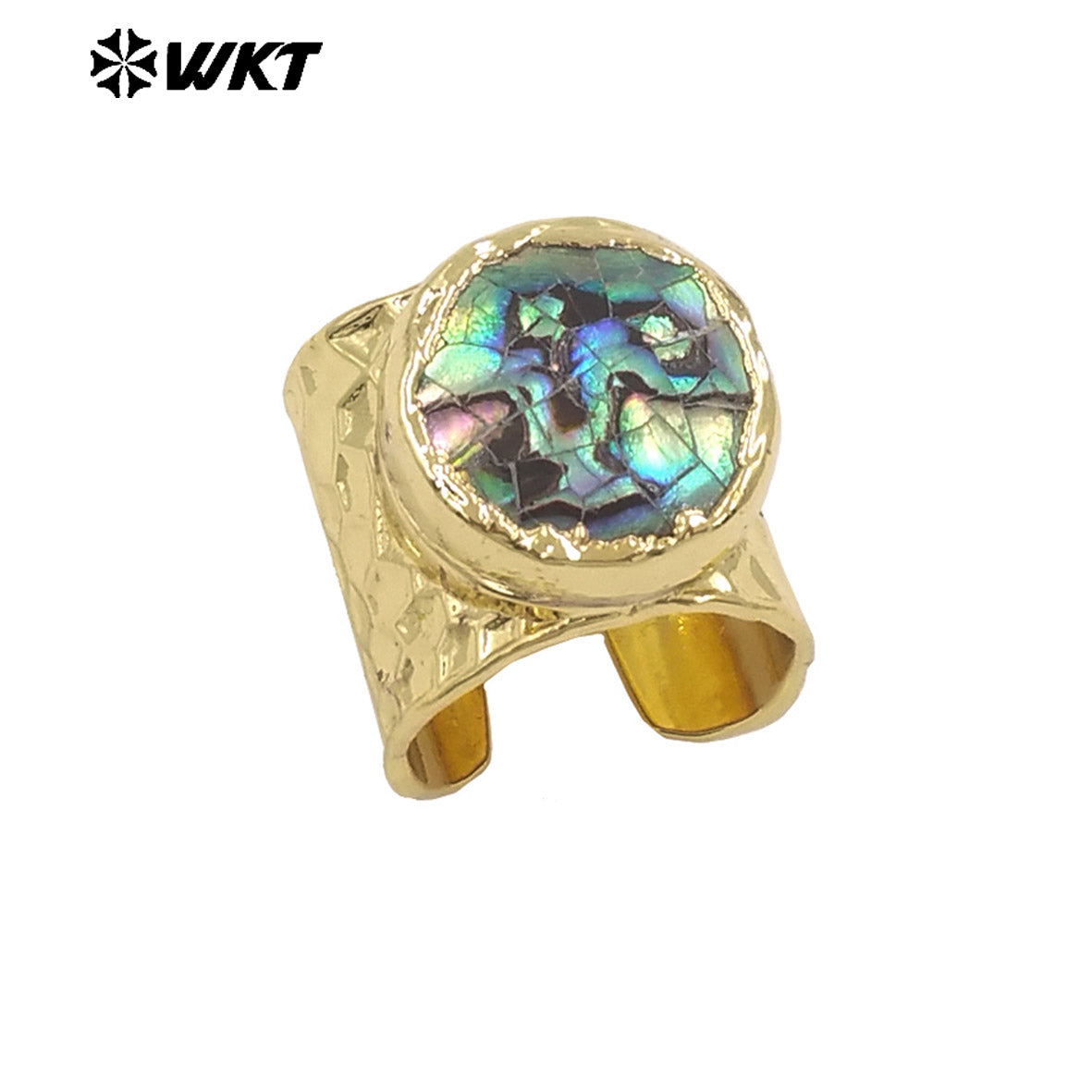 WT-MPR138 Newest Open Size Multi Colors 18K Gold Electroplated Round Crackle Natural Shell Rings For Party Wearing Jewelry