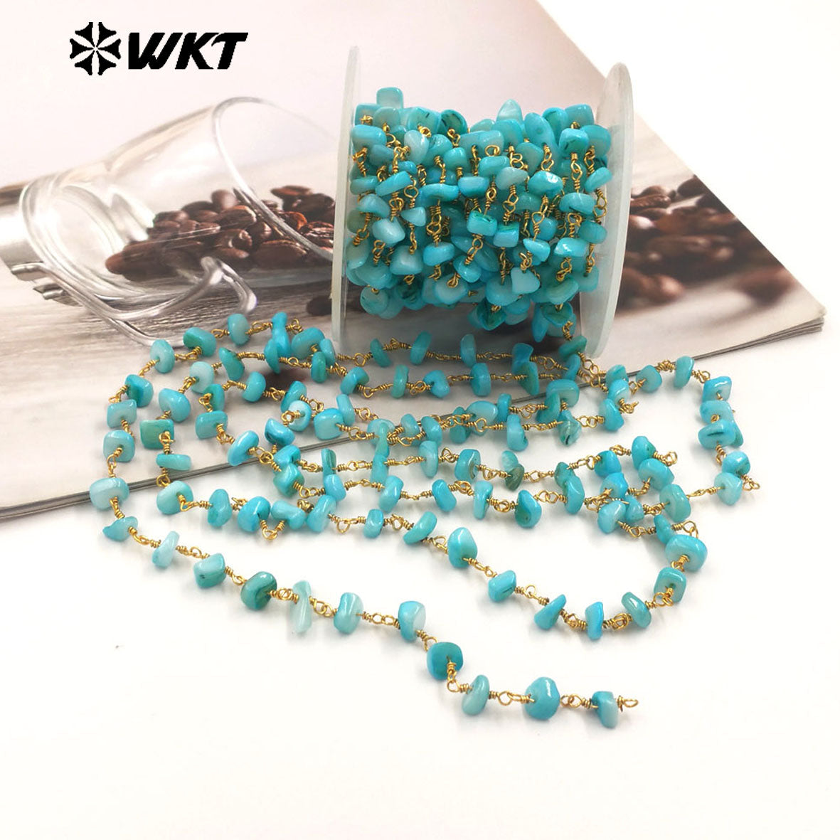 WT-RBC238 Spring New Color Fashion Colorful Shell Made by Wire Wrapped Beads Chain for Jewelry Diy Findings