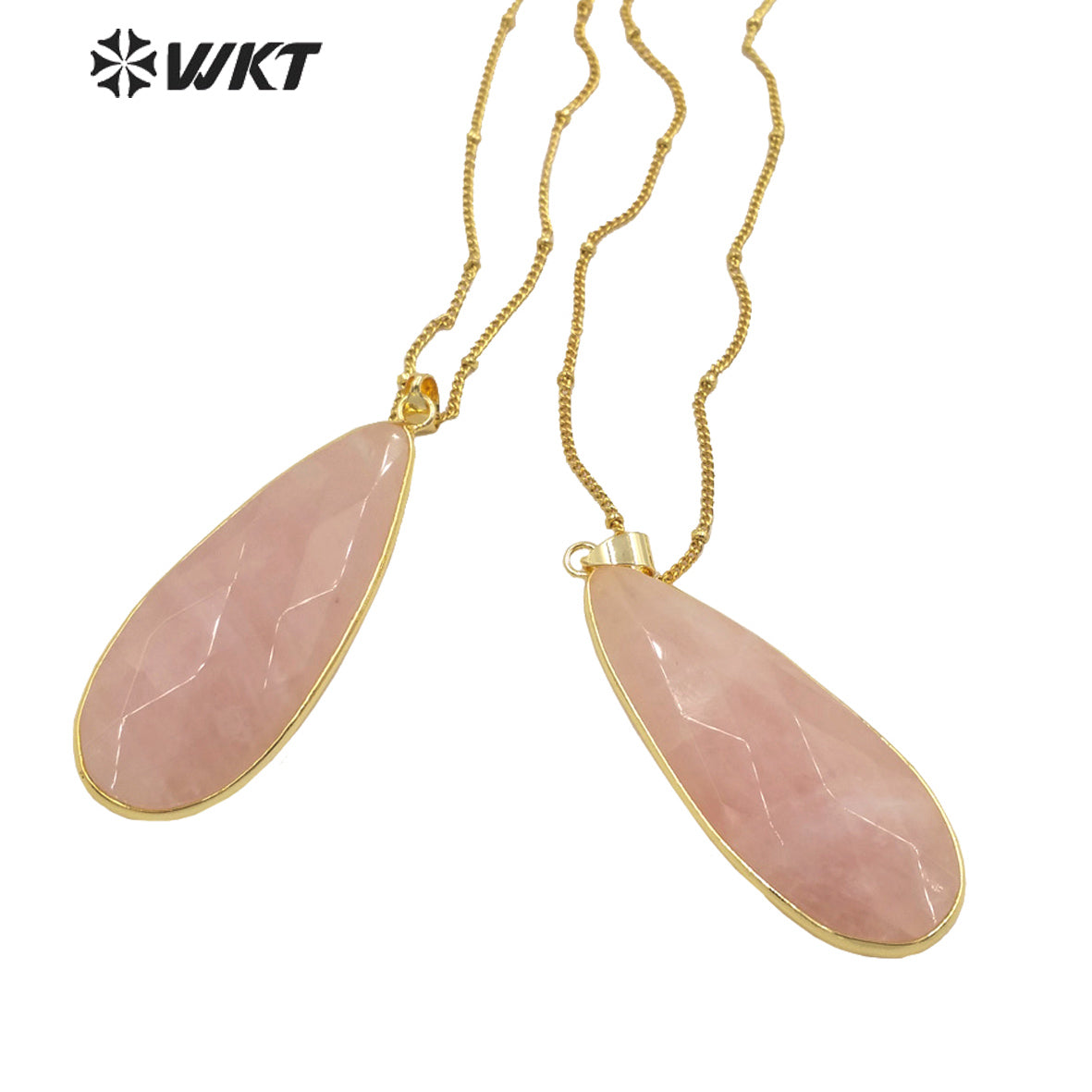 WT-N1347 WKT 2022 Attractive Natural Pink Stone Necklace Long Drop Rose Quartz Necklace for Girls Jewelry Necklace Wedding Party