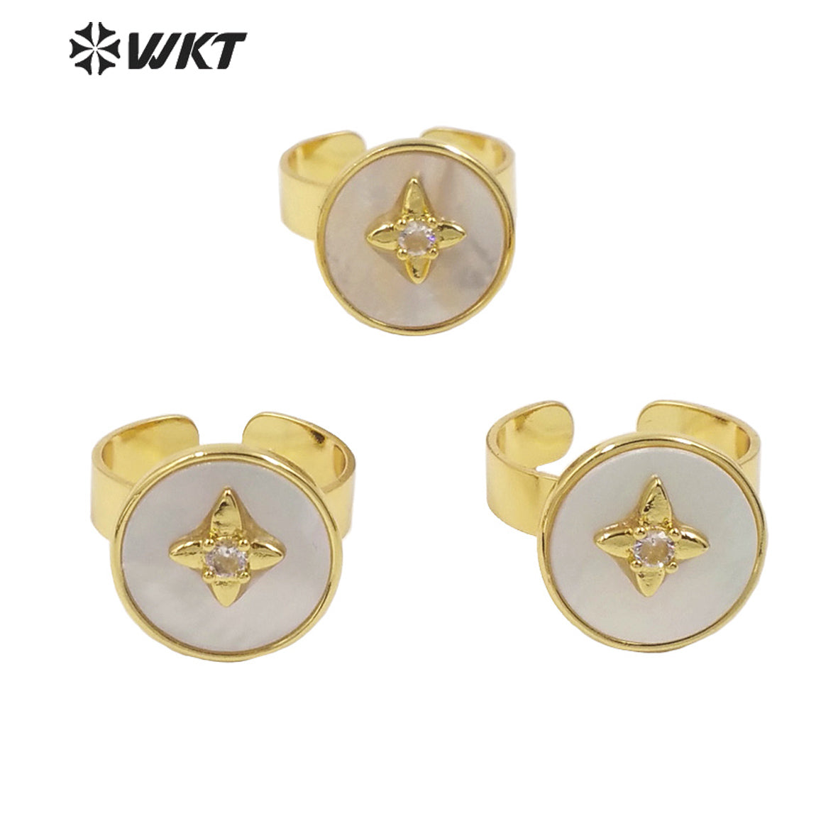 WT-MPR025 WKT 2022 Wedding Party Style Rings Romantic Round Shape Shell Rings Lady Charming Jewelry Cubic Zircon Ring