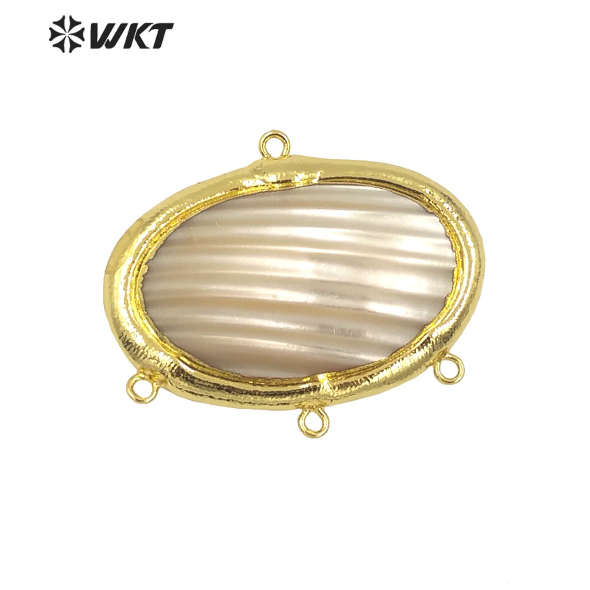 WT-PC009 Amazing 18k Real Gold Plated Oval Shape Natural White Mabe Shell Connectors With Hoops for Jewelry Necklace Design