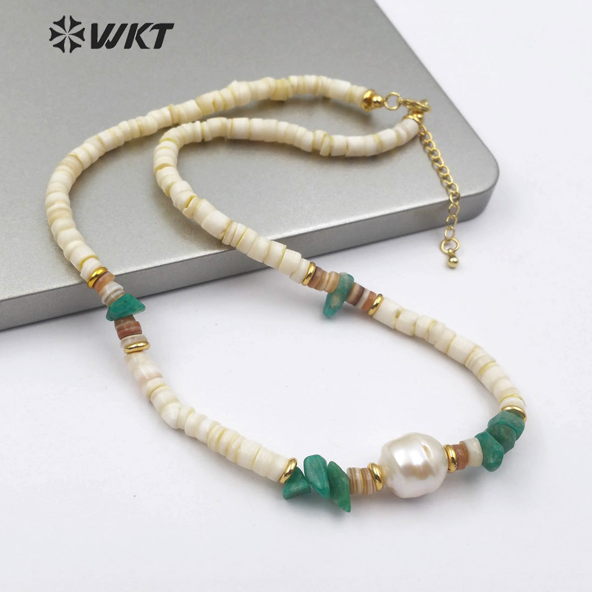 WT-JN101 Wholesale Natural Shell Beads Choker Necklace in 16" Inch Long With Pearl Women Stylish Jewelry Natural Shell Necklace
