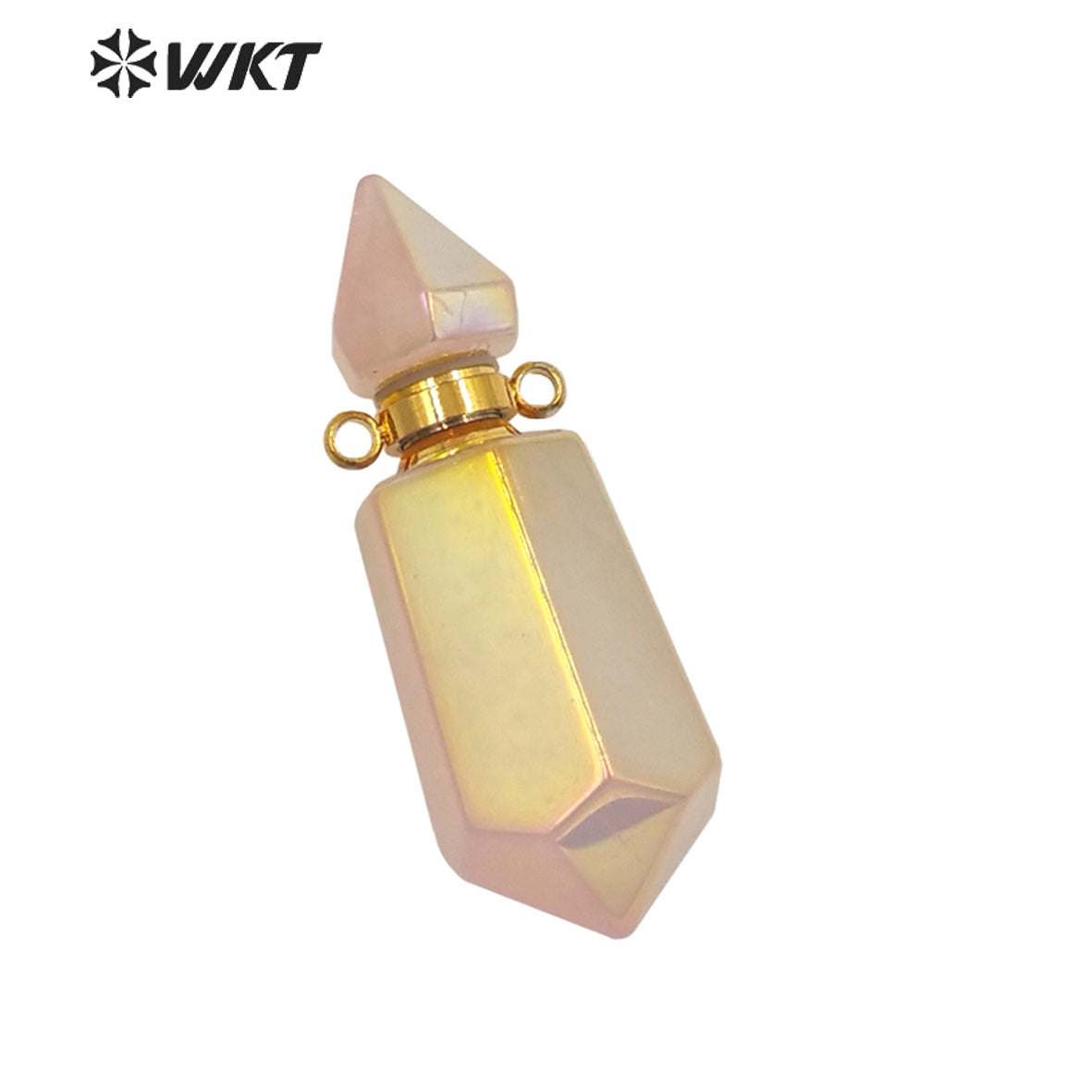 WT-P1650 Amazing Double Point pink Aura Stone Perfume Bottle Pendant Long Spirit Quartz Stone Necklace Pendant for Girl Friend