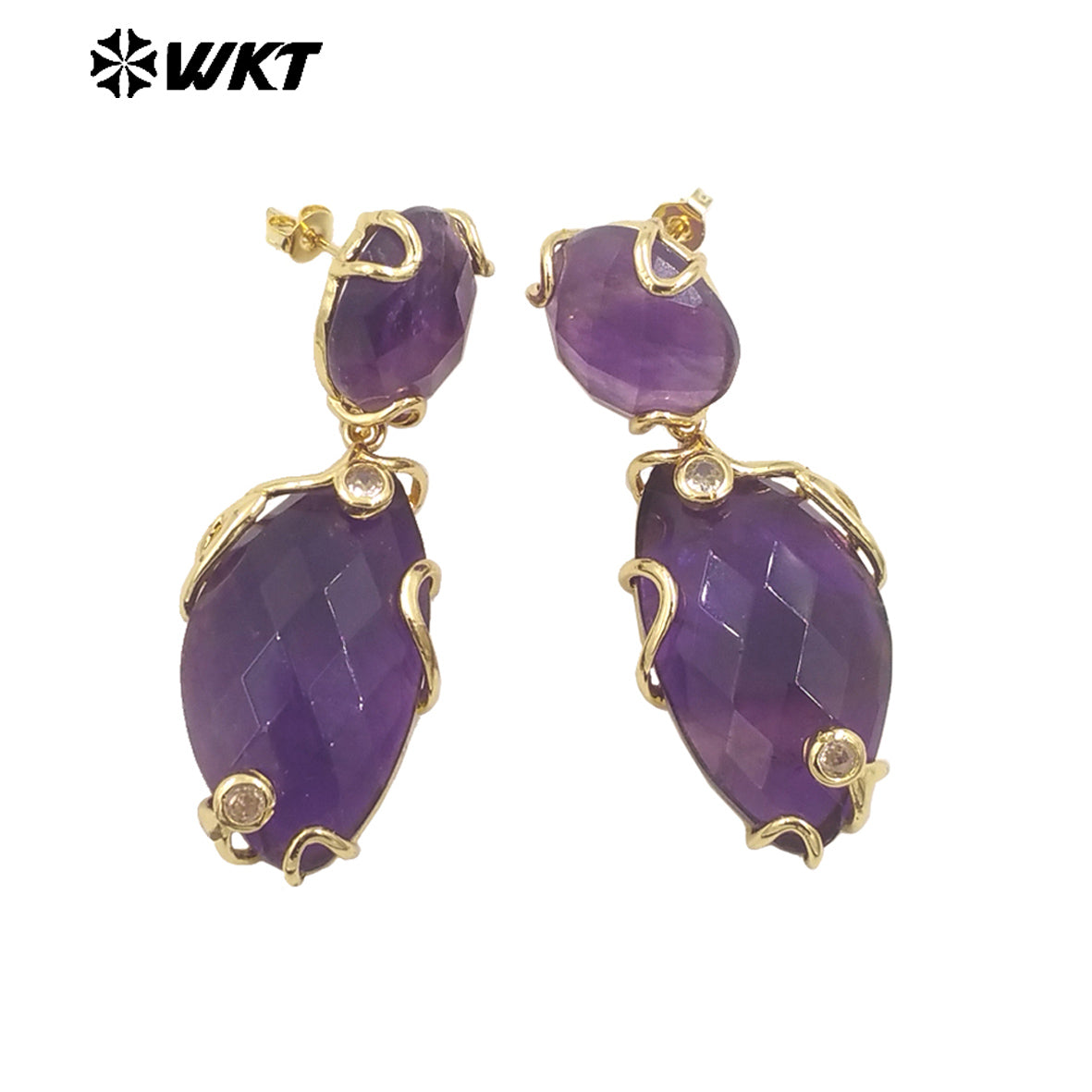 WT-E751 Wholesale New Gorgeous Precious Natural Gemstone Made With Claw Setting Amazonite Rose Quartz Dangle Stone Earrings