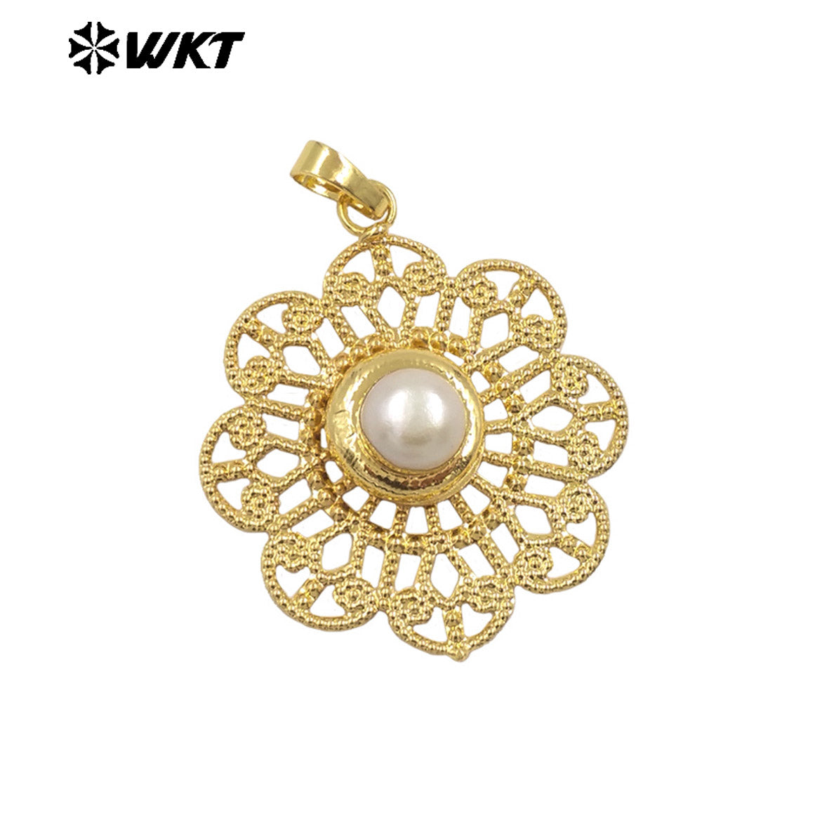 WT-JP367 Wholesale Newest Elegant 18K Gold Plated Trendy Women Hollow Real Freshwater Pearl Jewelry Pendants for Necklace