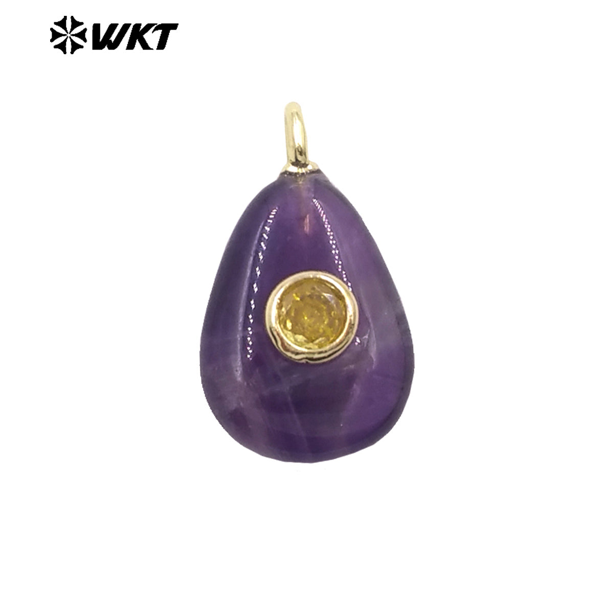 WT-P2026 Good Quality Set In Zircon Waterdrop Shape Multi Colors Natural Gemstones Amethyst Smooth Pendant For Romantic Gift DIY