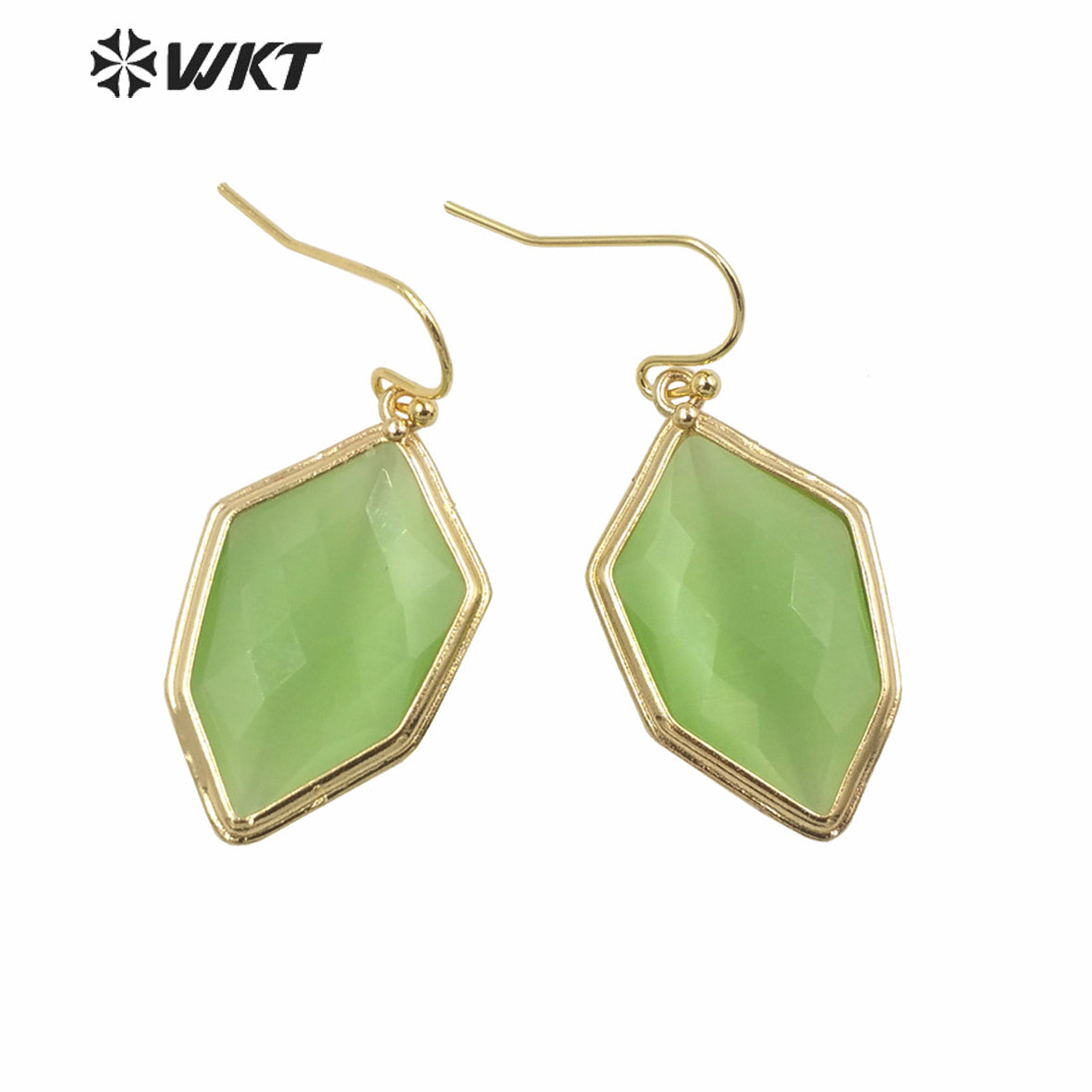 WT-E740 Amazing Colorful Elegant Natural Cat Eye Stone Hexagon Shaped Long Charming Earrings Women Pendant Earrings