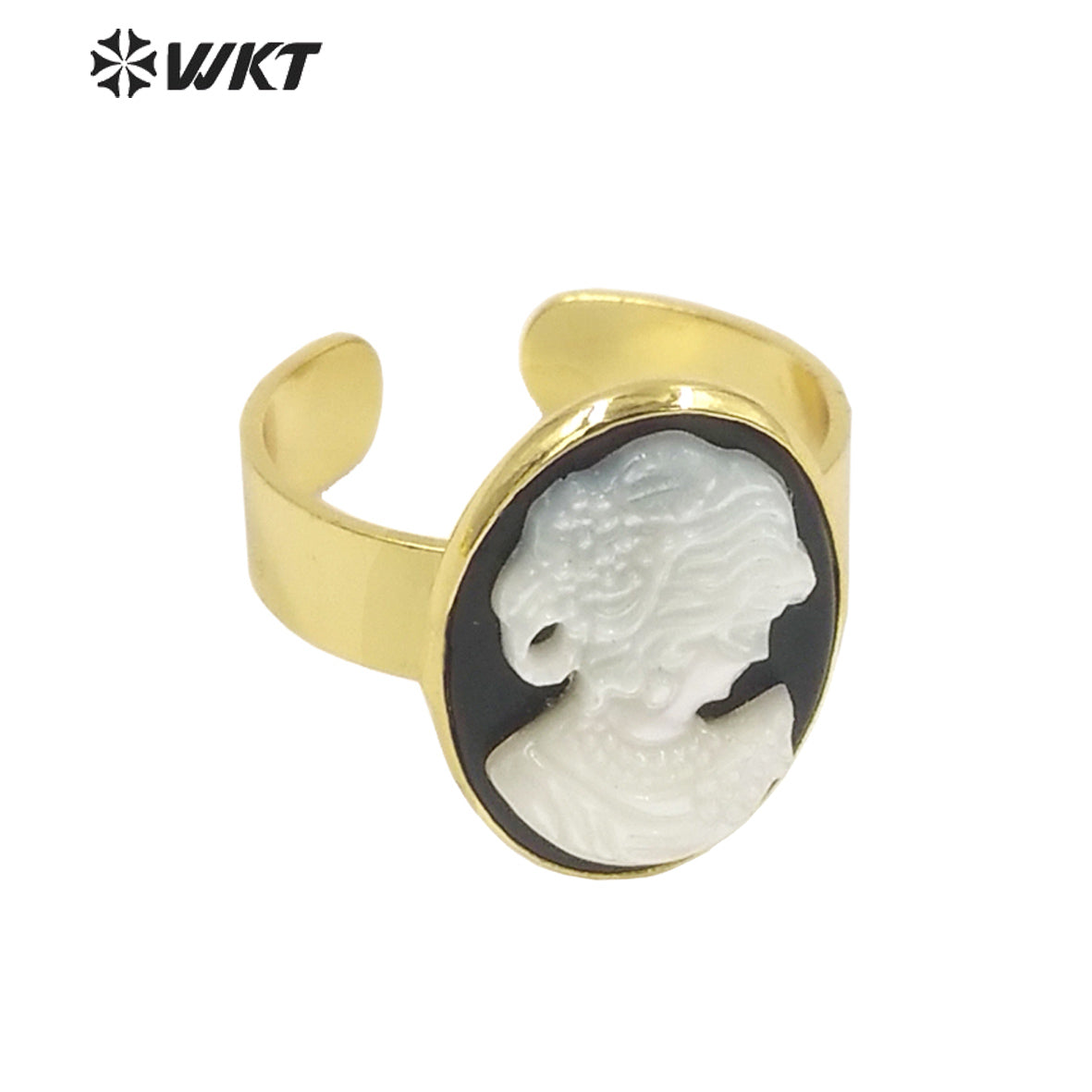 WKT-MPR032 French Pastoral Ring Exquisite and Elegant Black Agate Pearl Ring 18k Real Gold Plated Human Head Natural Pearl Ring