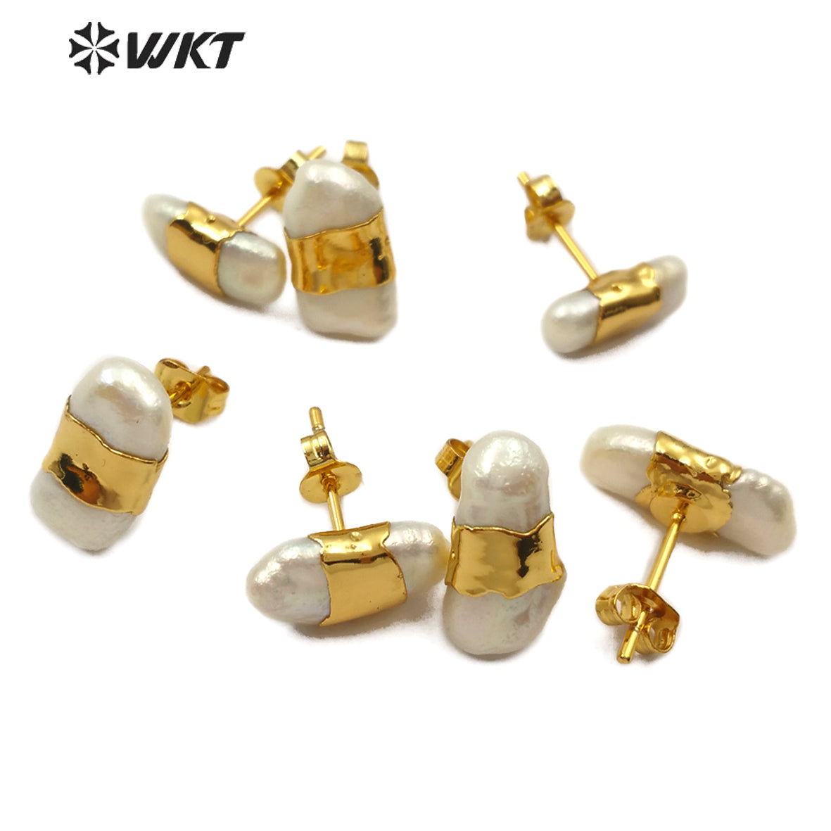 WT-E569 Natural Freshwater Pearl Stud Earring With Gold Electroplated Stud Earring Fashion Sea Shell Jewelry for Woman