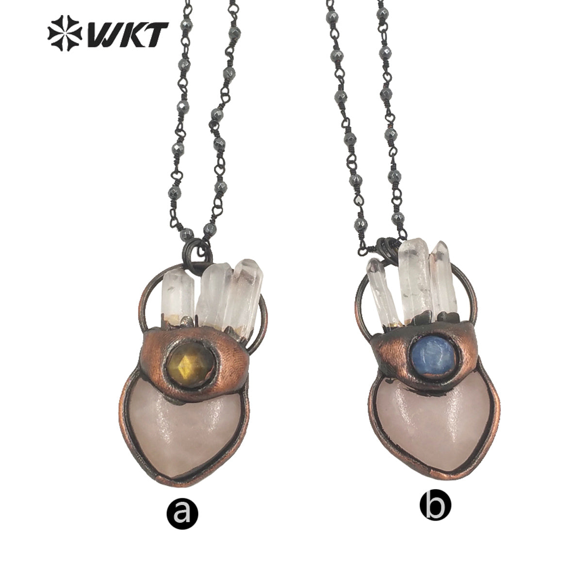 WT-N1341 WKT Natural Rose Quartz With Crystal Pendant Lovely Necklace Exquisite Heart Shape Natural Stone Jewelry Necklace