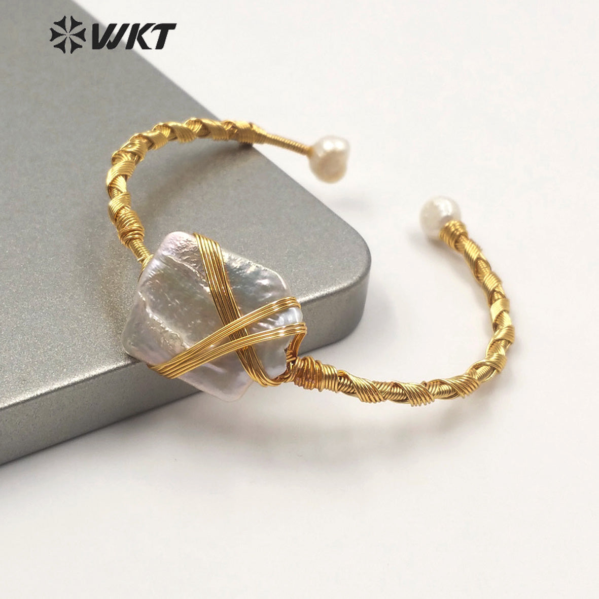 MPB012 Gorgeous Unique Freshwater Pearl Cuff Bracelet Bangle Women Fashion Gold Wire Wrapped Pearl Party Gift Bangle Jewelry