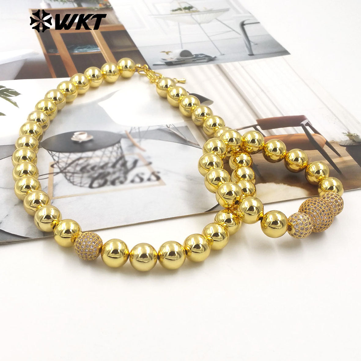 WT-JF346 Wholesale New Amazing Stretch Round Ball Beads Bracelet in 18K Real Gold Plated Resist Tarnishable