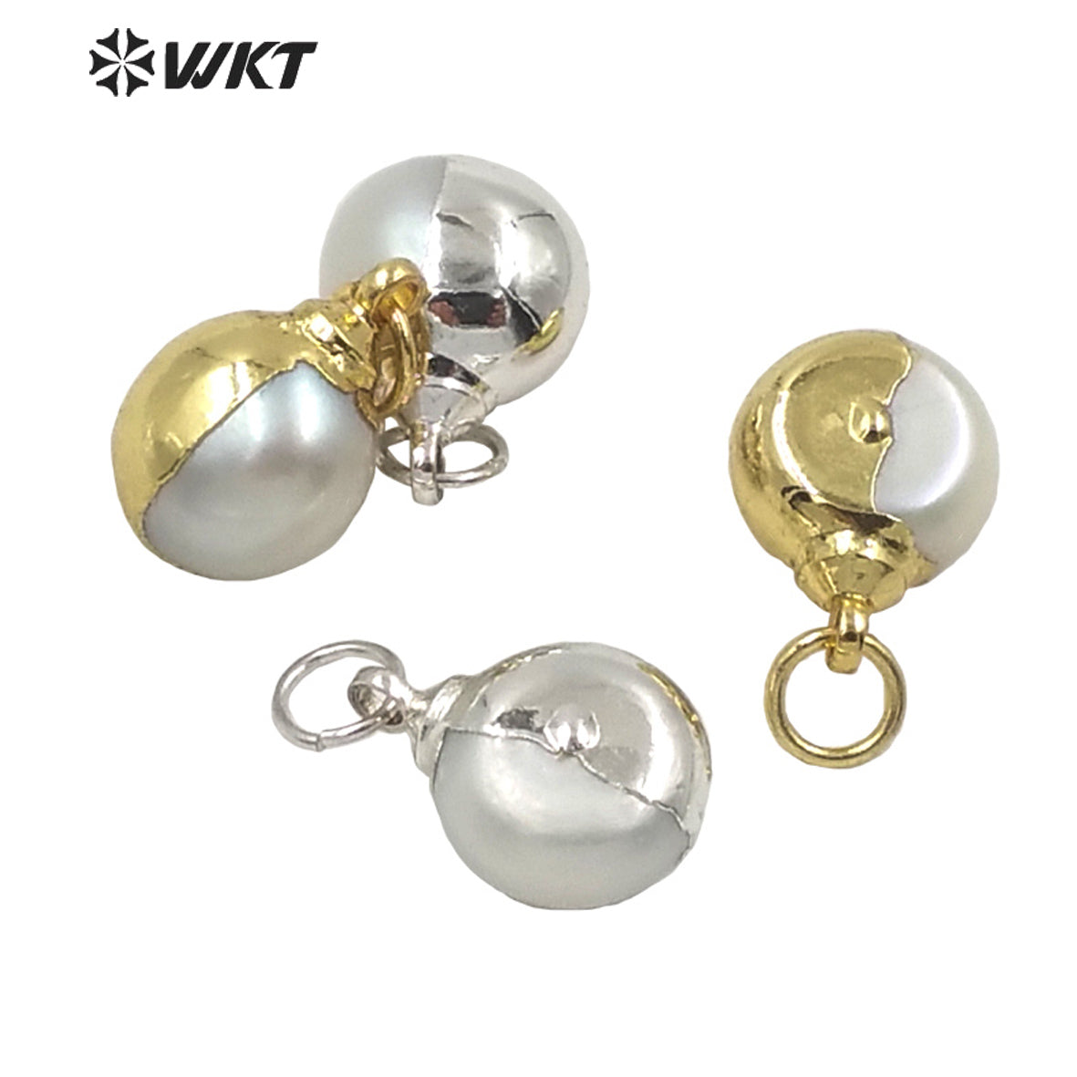WT-JP250 WKT Secret Series Design Gorgeous Women Half Gold Electroplated Round Pearl Charm Pendant 10mm White Tiny Pearl Pendant