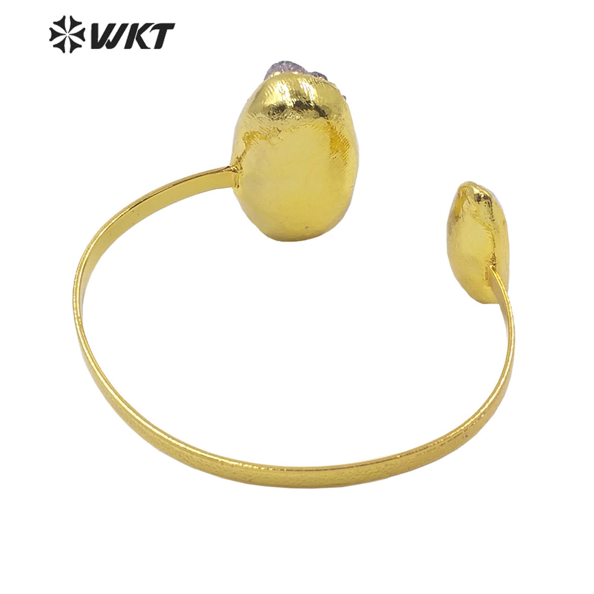 WT-B582 WKT Beautiful and Attractive Gold Electroplated Open Size Cuff Bangle Women Exquisite Natural Gemstone Amethyst Bangle
