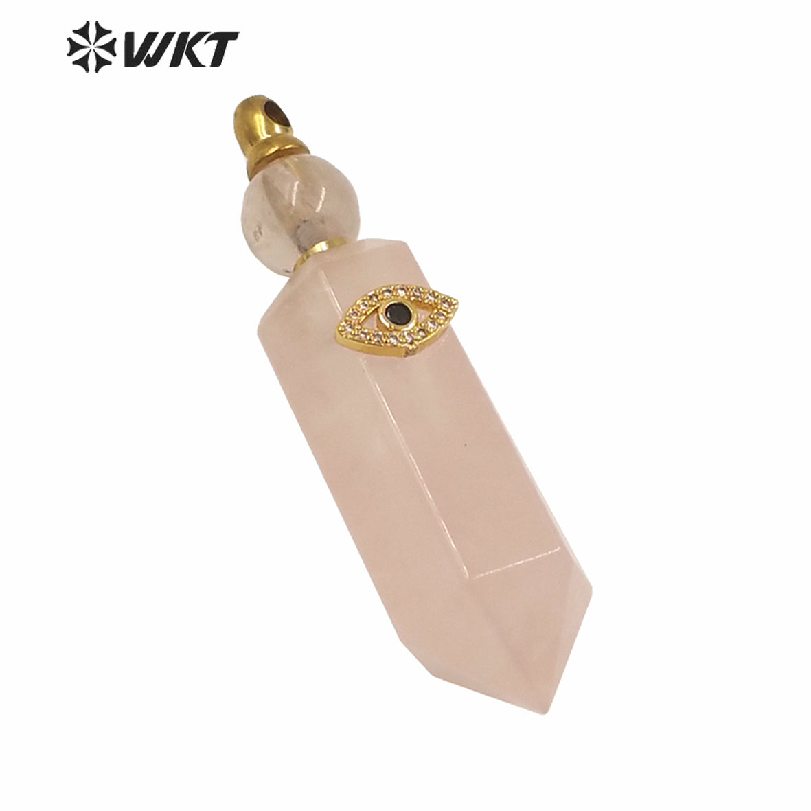 WT-P1603 NEW Charm Eye Hexagonal Spirit Point Rose Quartz Stone Perfume Bottle Women Fashion Gold Turkey Eye Perfume Pendant