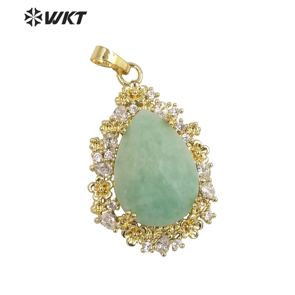 WT-P1877 Wholesale Fashion Gold Water Drop Micropaved Cubic Zircon Setting Natural Stone Pendant for Necklace Earring Design