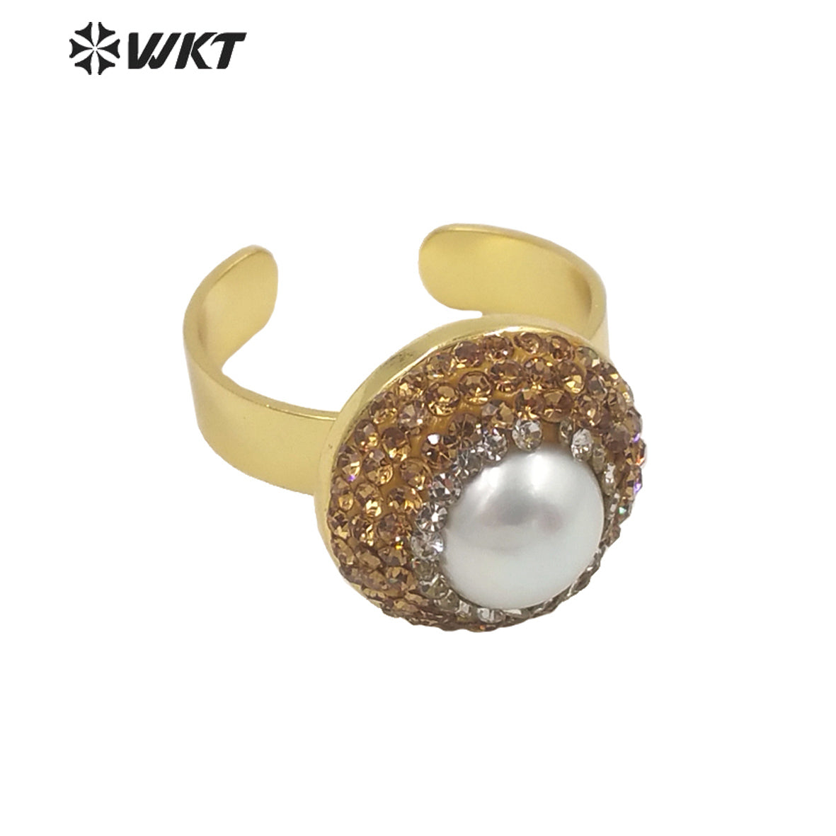 WT-MPR045 WKT Design Natural Pearl Bracelet Wide Bangle Two Large Pearl Gold Bangle Ladies Jewelry Gift Bangle Bracelet