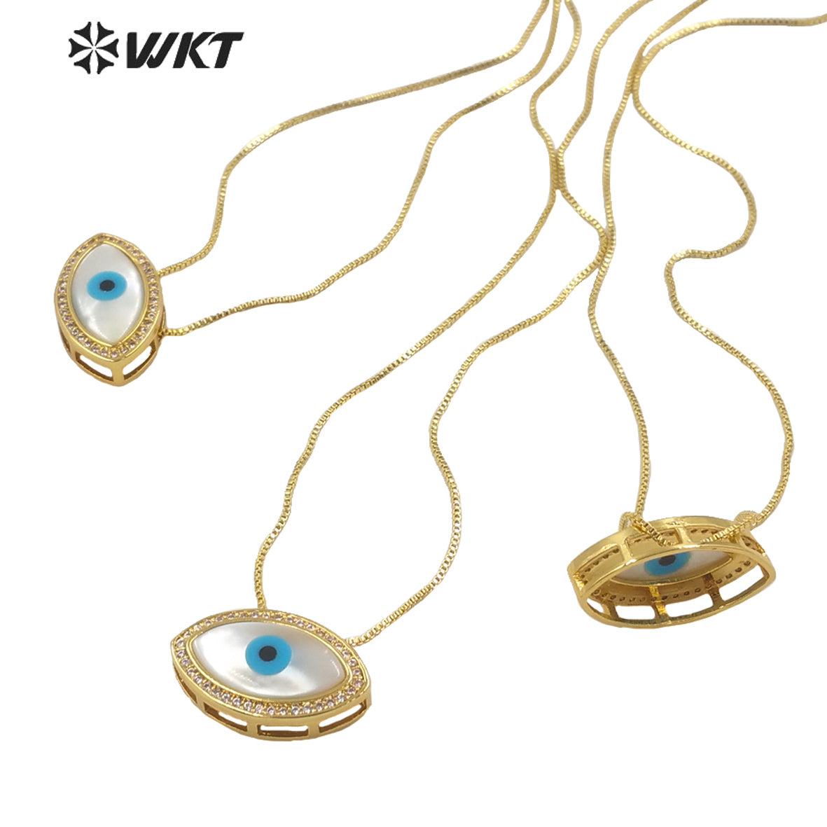 WT-MN971Amazing Gorgeous Fashion Gold Plated Horse Eye Shell Necklace Women Micropaved Cz Setting Eye Necklace