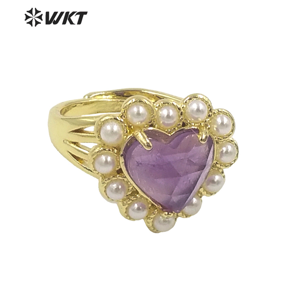 WT-MPR080 Lovely 18K Real Gold Plated Natural Sun Stone With Artificial Decorative Fashion Heart Gemstone Girl Ring