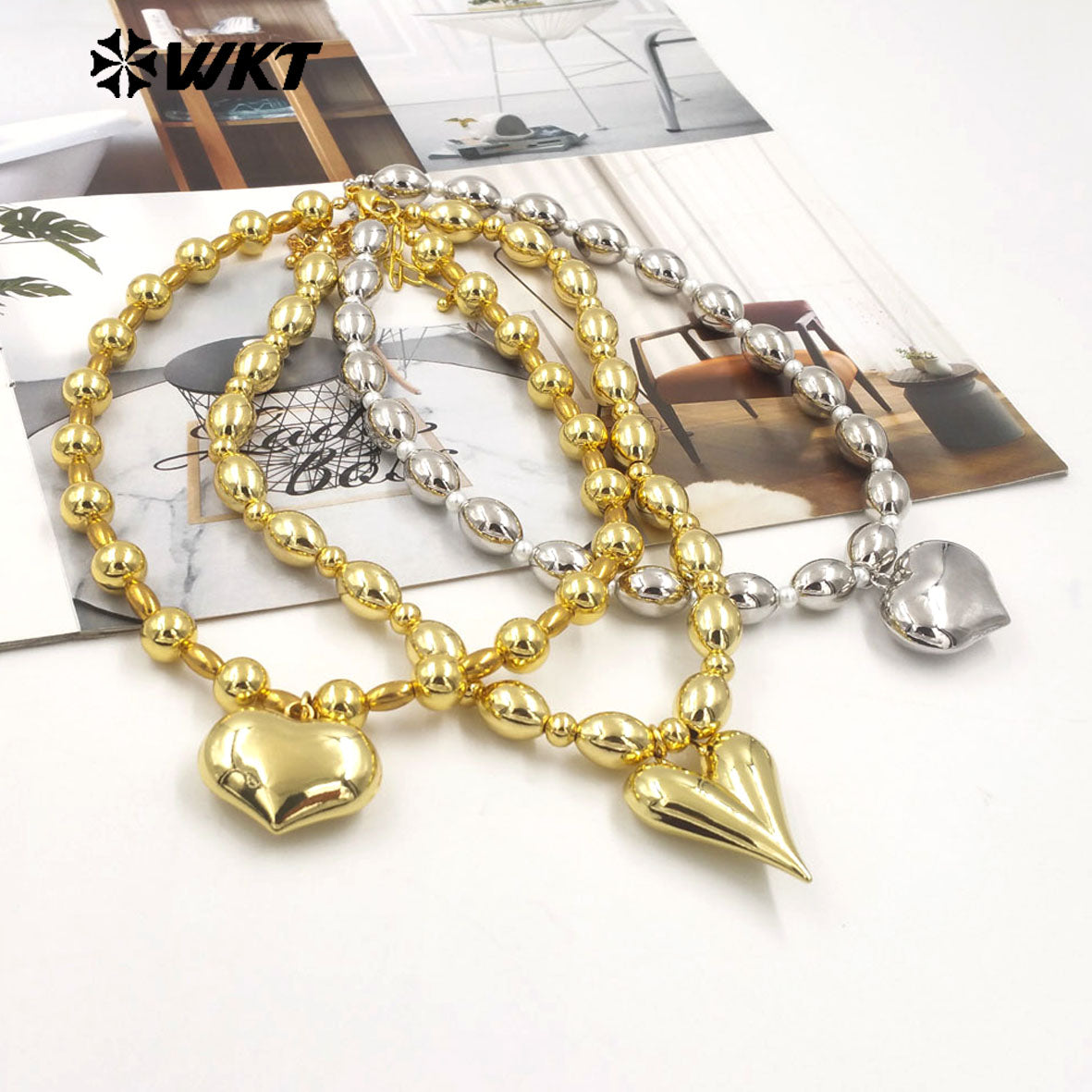 WT-JFN16 Amazing 18K Real Gold Plated Nontarnishable Yellow Brass Hand Strand Beads Bullet Ball Shape Metal Necklace