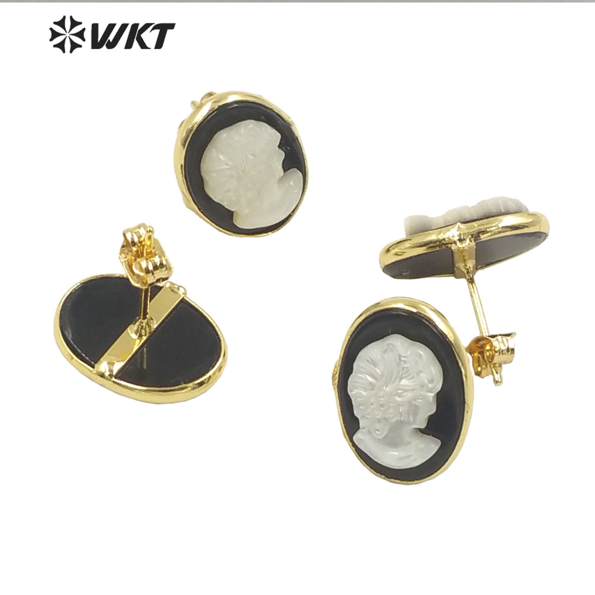 WT-MPE071 French Pastoral Earrings Delicate and Elegant Black Agate Pearl Earrings Human Head Natural Pearl Stud Earrings