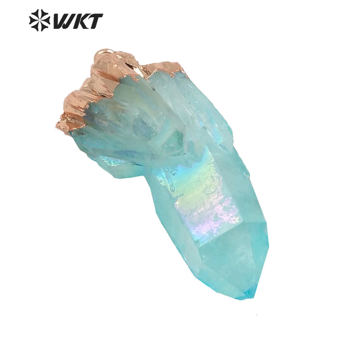 WT-P1610 Amazing Light Aqua Aura Crystal Pendant Women Fashion Rose Gold Spirit Quartz Point Aqua Stone Pendant in Natural