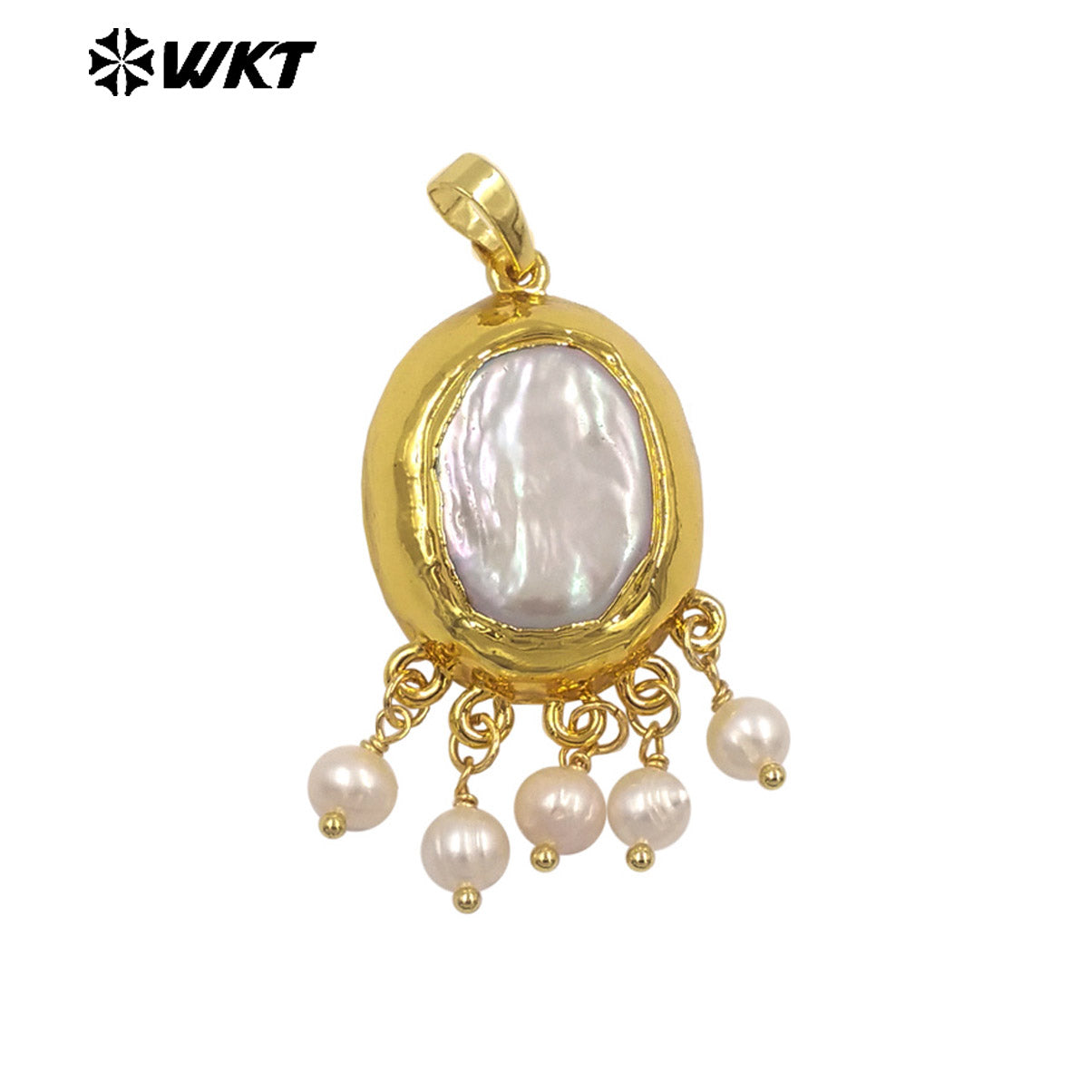 WT-JP435 Amazing Luxury Natural Freshwater Pearl With Dangling Tiny Beads Gold Plated Pendant For Women Elegant Jewelry Design