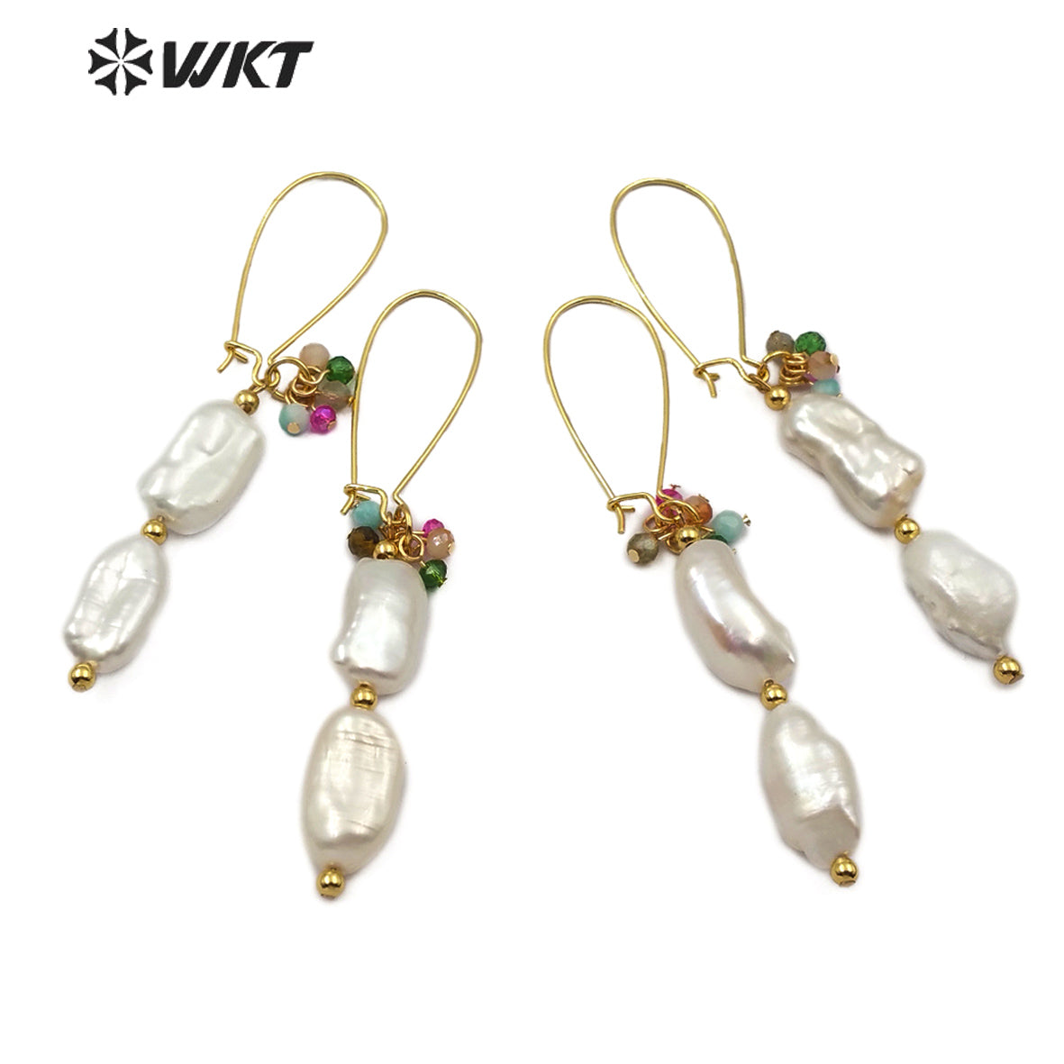WT-E578 Natural Pearl Earring Irregular Shape With Colorful Beads Gold Electroplated Women Stylish Jewelry Earring