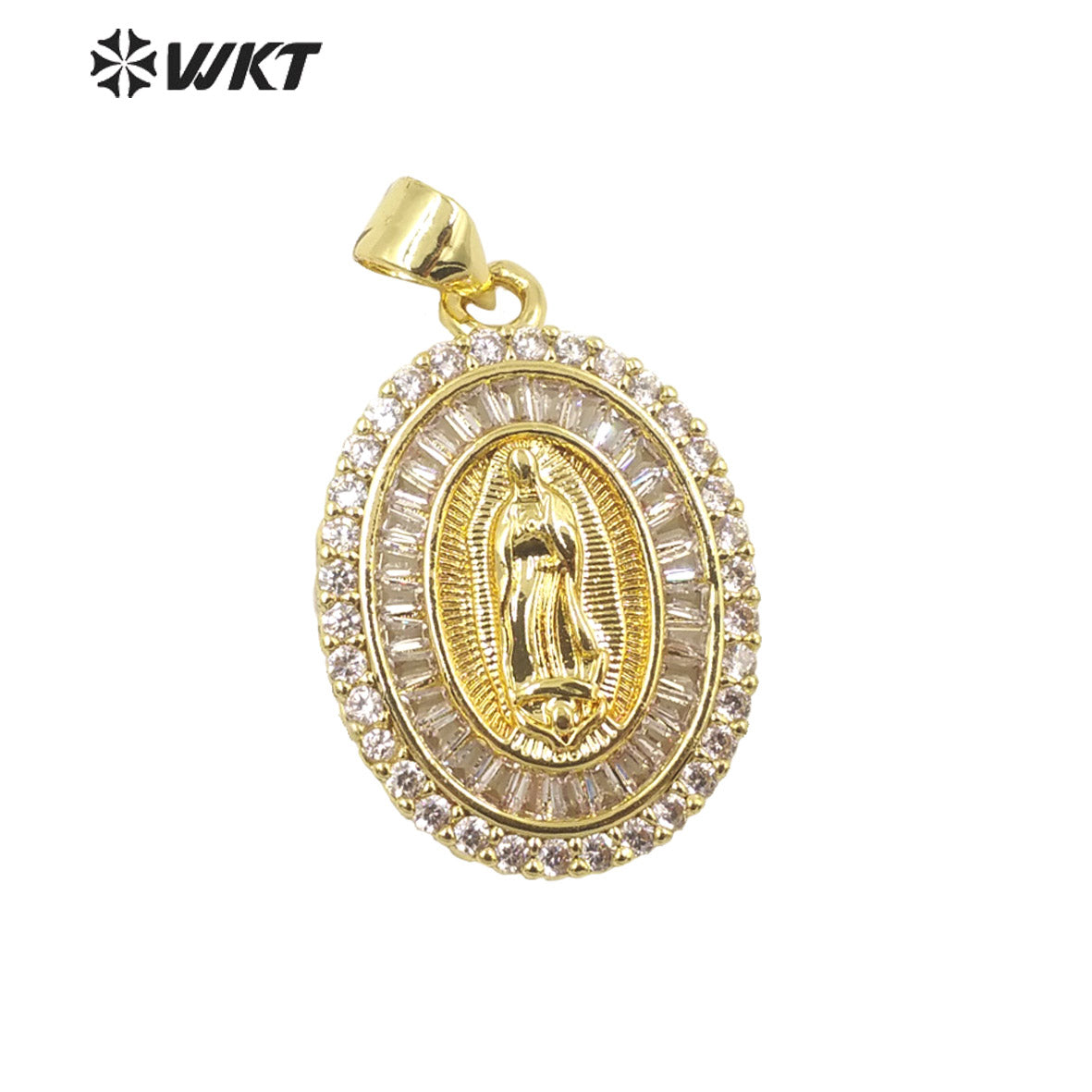 WT-MP279 Newest Vintage Style Female Deity Shaped Round Shaped Cubic Zircon Madonna Design Pendant