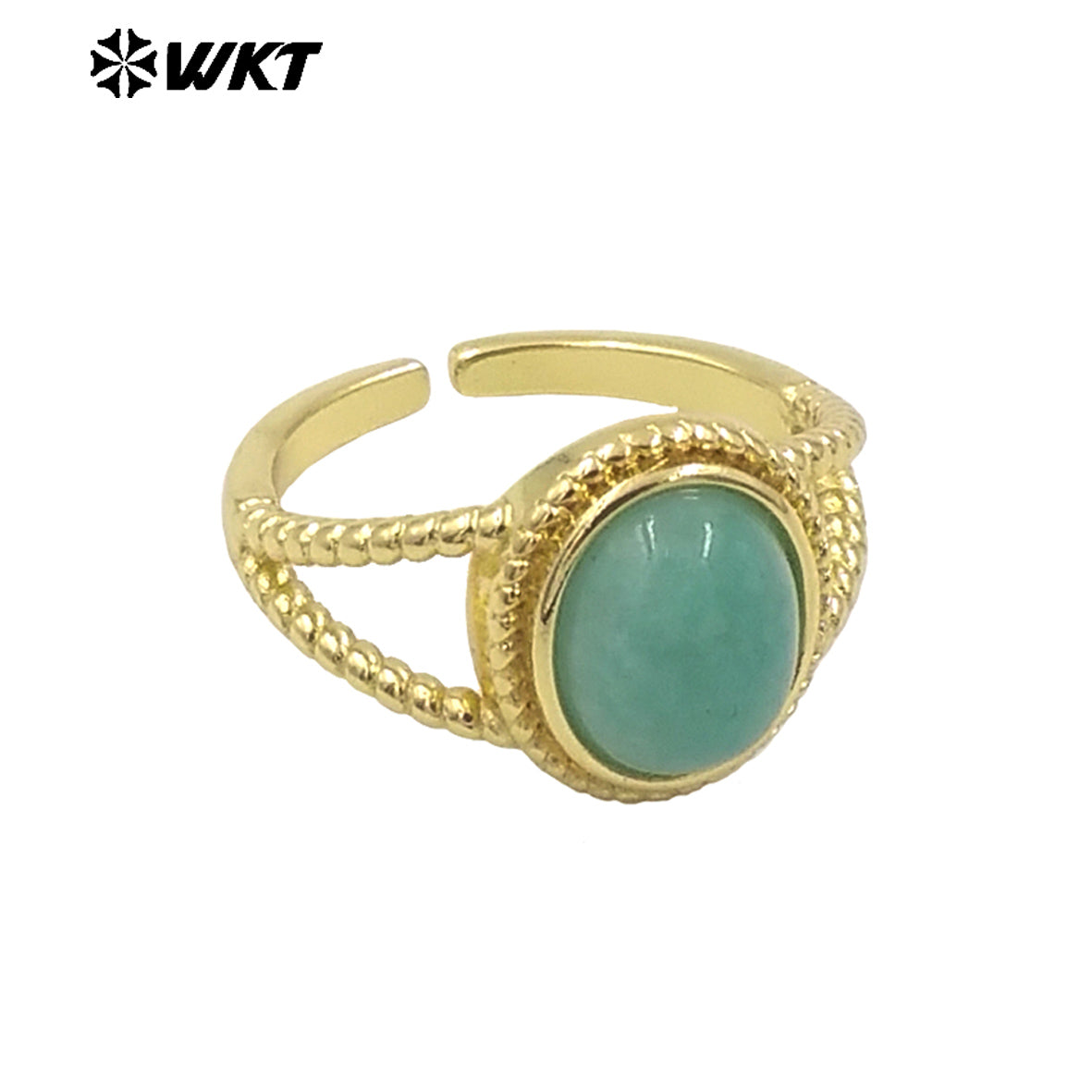WT-R507 Wholesale Fashion Gold Plated Oval Shape Delicate Stone Setting in 18K Gold Plated Malachite Lucky Ring