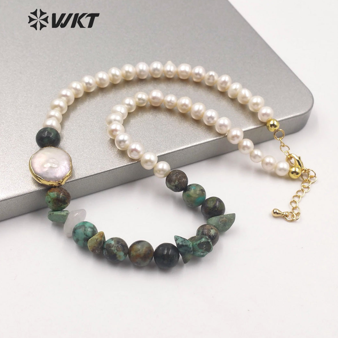 WT-JN122 WKT 14 Inch Long Pearl Necklace Hand Make Strand Beads Necklace Office Lady White Pearl Stone Choker Necklace