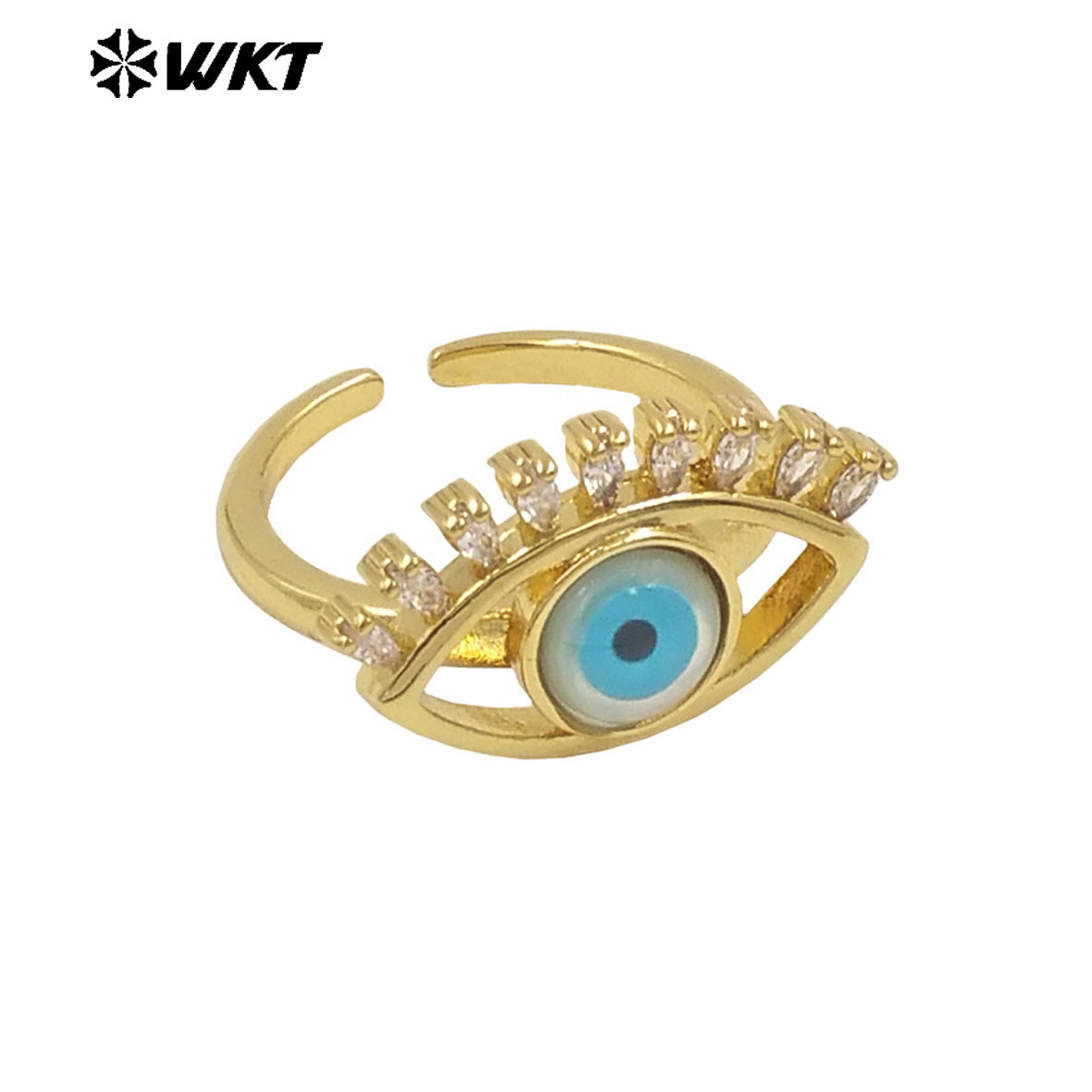 WT-MPR103 Newest Fashion Micropave Cubic Zircon Setting Trendy Gold Plated Turkey Eye Shell Ring in Adjustable Size