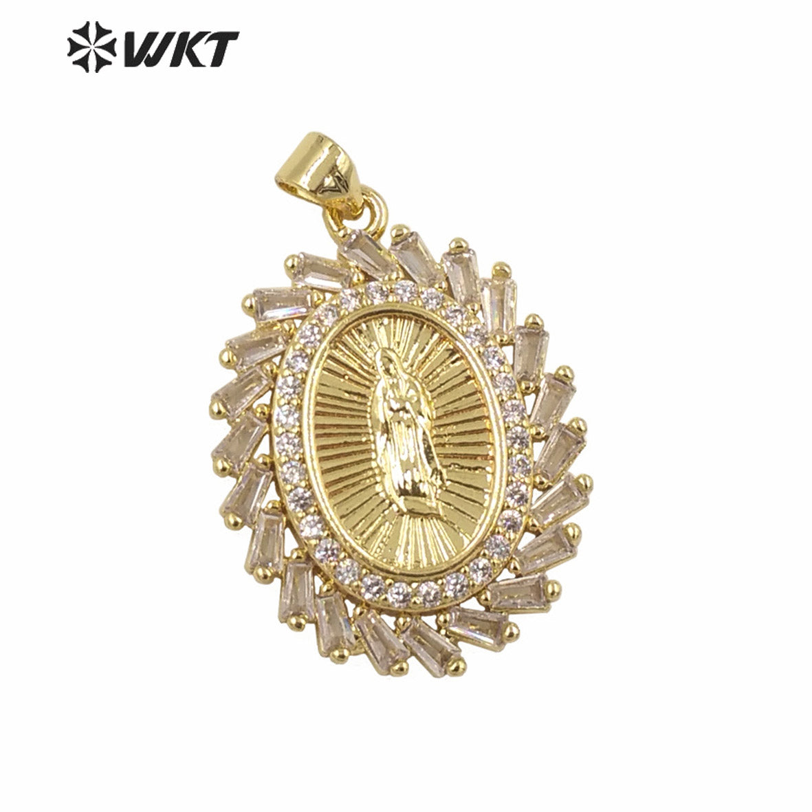 WT-MP283 Newest Vintage Style Female Deity Shaped Round Shaped Cubic Zircon Madonna Design Pendant