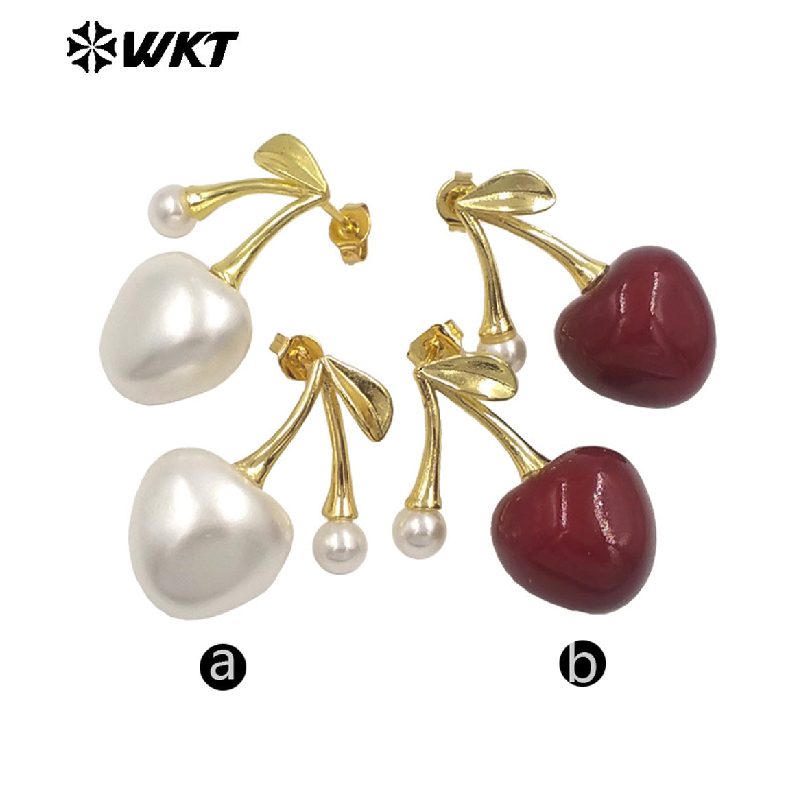 WT-ME122 Exquisite Cherry Design Women Earrings Yellow Brass With Drop Oil Gold Plated Red And White Color Good Quality Jewelry