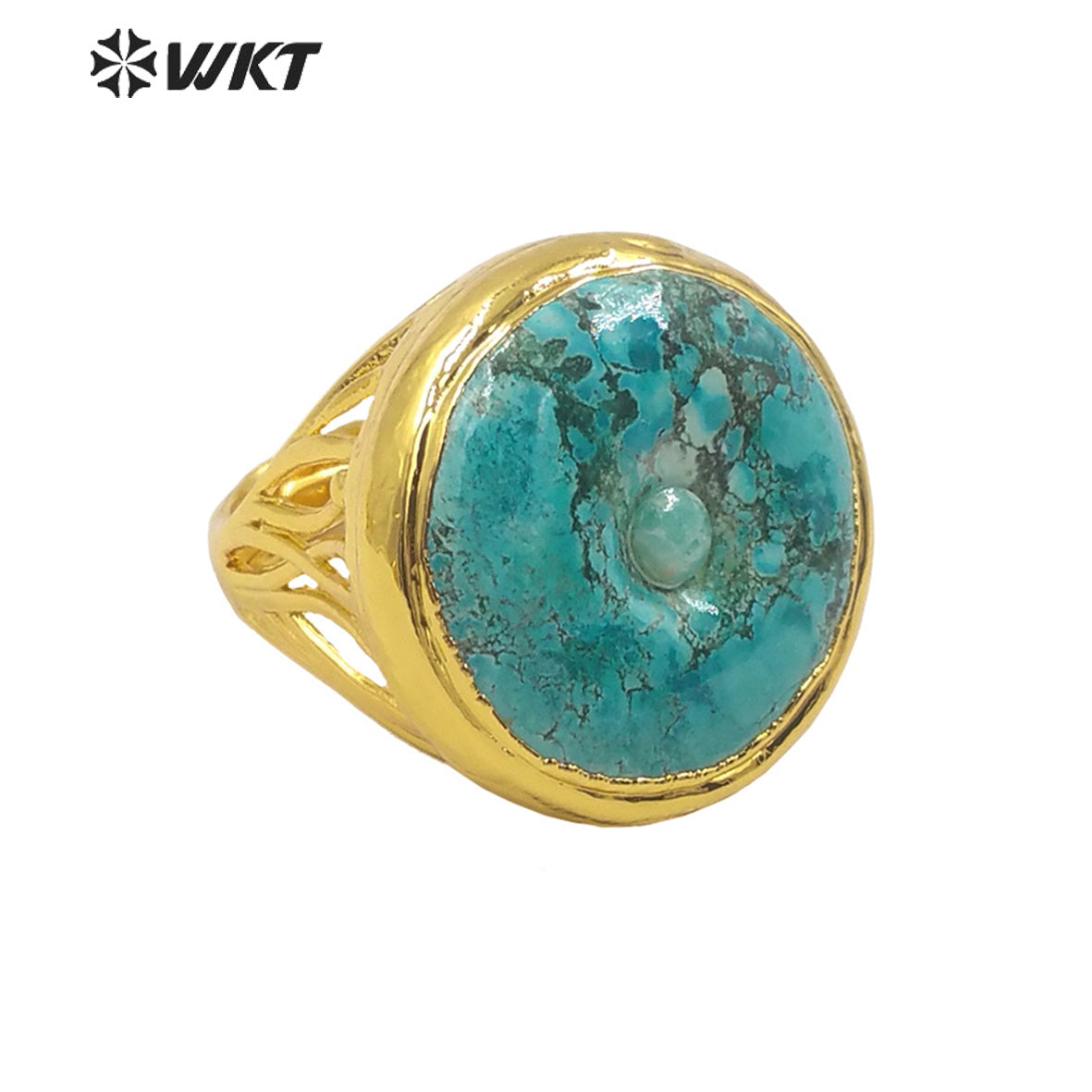 WT-R410 Vintage Extravagant Women's Ring 18k Gold Plated Fashion Adjustable Natural Beautiful Turquoise Ring Natural Stone Ring