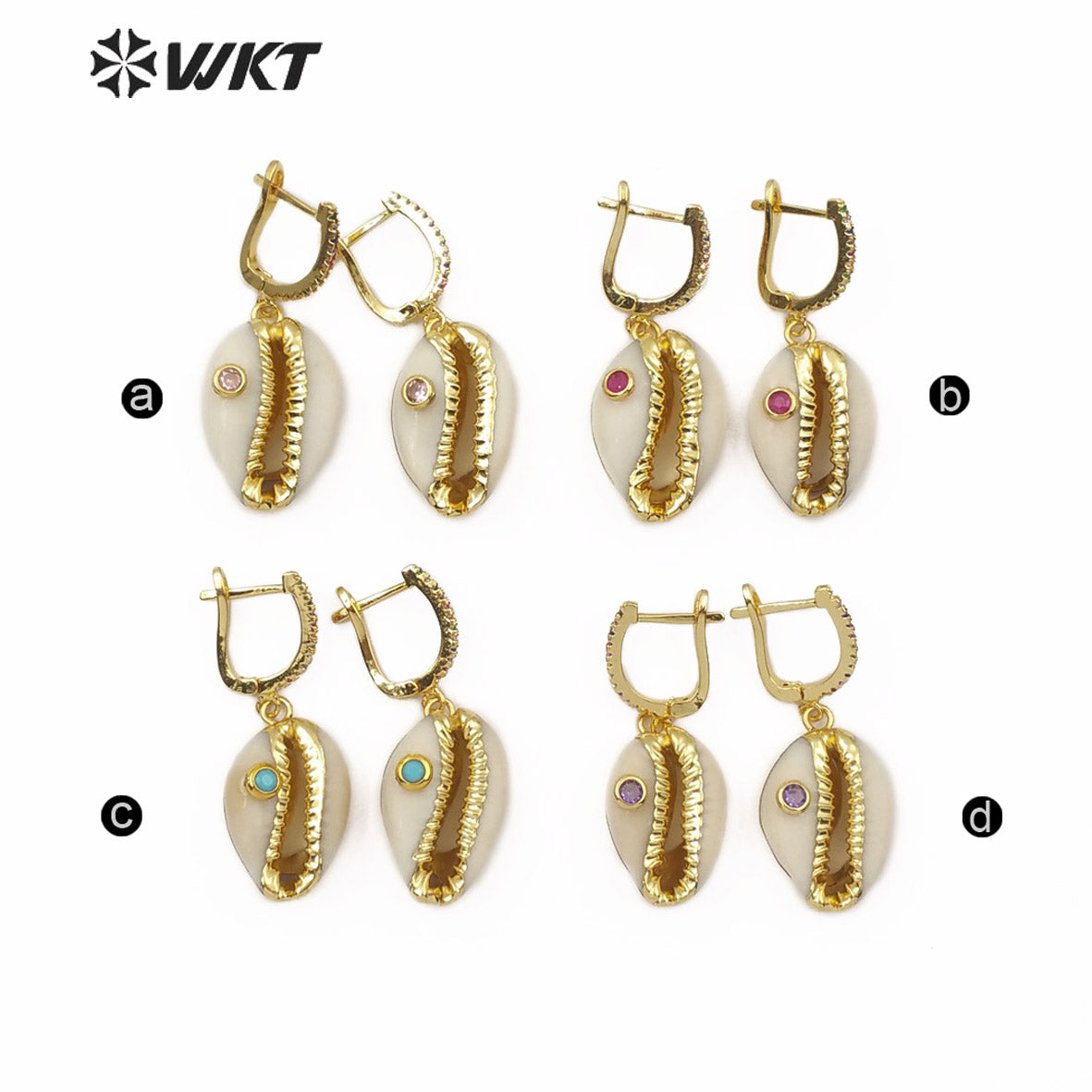 WT-E538 Unique Design Natural Cowrie With Cubic Zircon Charm Earring Stud Earrings Multi Option Original Cowrie Earring