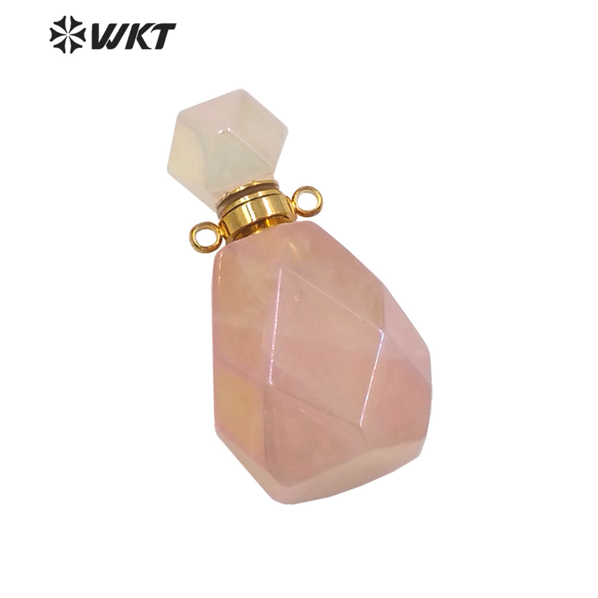 WT-P1649 Newest Color Natural Aura Rose Quartz Faceted Essencial Oil Bottle Fashion Lady Raw Stone Quartz Perfume Bottle Pendant