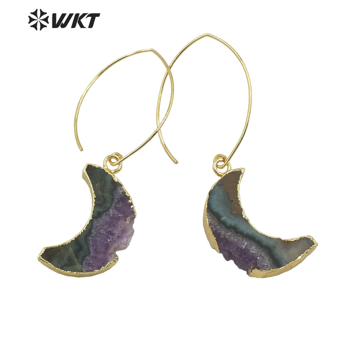 WT-E666 Crescent Shape Natural Stone Amethyst Earrings Women Jewelry 18k Gold Plated Earrings Stone Earring