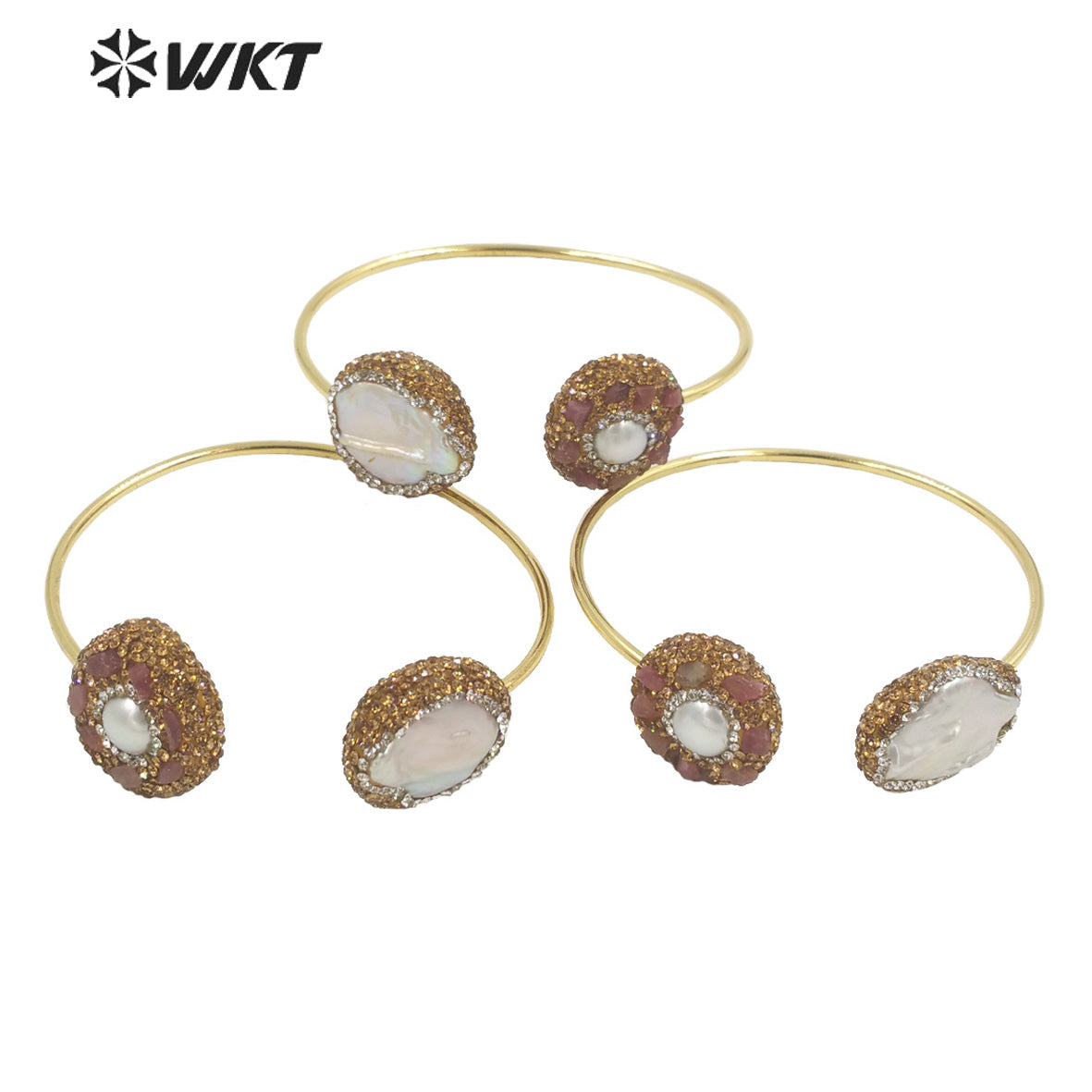 WT-MPB087 Europe Hot Popular Gorgeous Women Double Freshwater Pearl Bangle in Opening Size Elegant Anniversary Gift Bangle