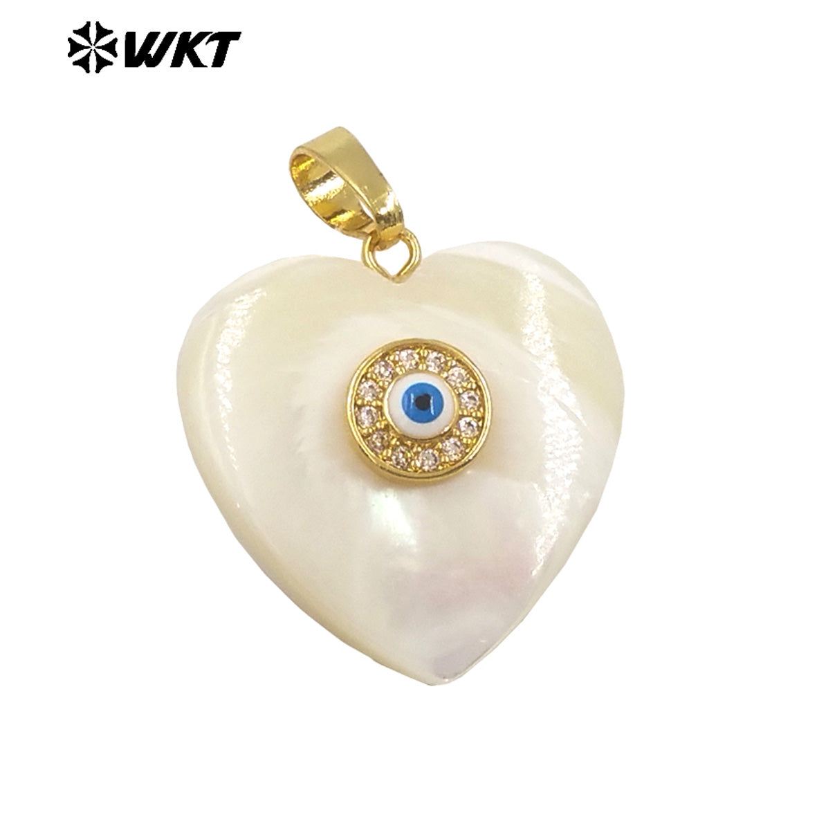 WT-JP366 Newest Gold Plated Charming Natural White Shell Heart With Turkey Eye Girl Lovely Pendants for Birthday