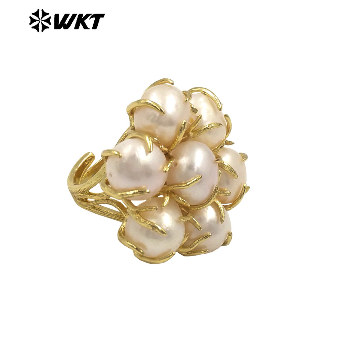 WT-MPR123 Sweet Gold Plated Handmade Claw Prong Setting Multi Freshwater Pearl Assemble Flower Rings